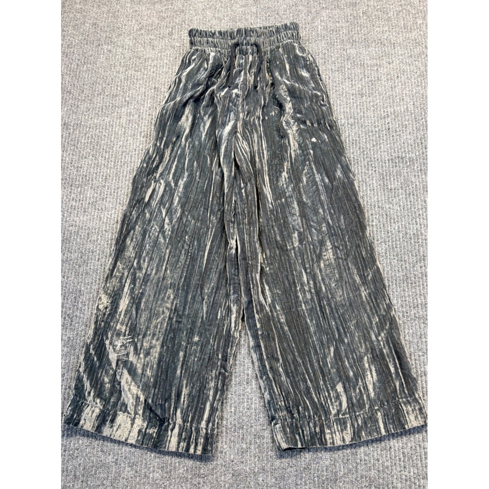 Zara Kids Gray Crushed Velvet Wide Leg Pants Size 10 Elastic Waist Drawstring